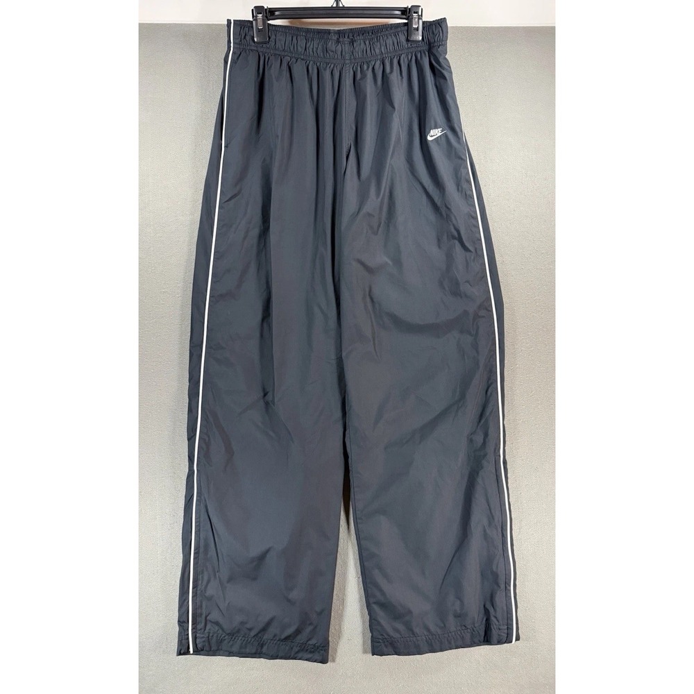 Nike Y2K Baggy Track Pants Mens Size L Black With White Stripes Wide Leg VTG